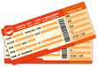Two Boarding passes. Red flight coupons.