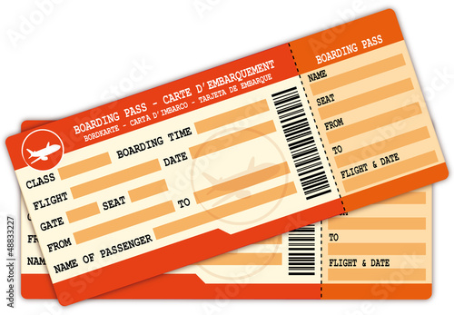 Illustration: Two Boarding passes. Red flight coupons. Two Boarding passes. Red flight coupons.
