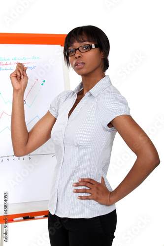 Photo: Businesswoman pointing to a chart during a presentation Businesswoman pointing to a chart during a presentation