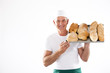Baker holding tray with bread