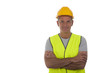 Construction worker wearing hard hat and vest