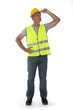 Construction worker wearing hard hat and vest