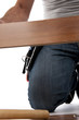 Carpenter working with wood planks