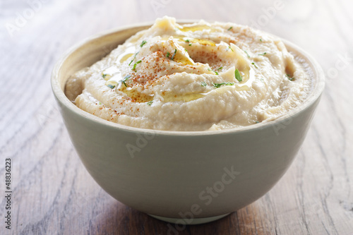 Photo: Chickpea hummus bowl with bread sticks Chickpea hummus bowl with bread sticks
