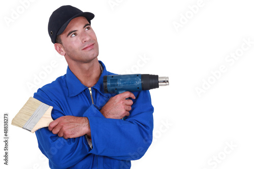 Photo: Handyman on white background Handyman on white background
