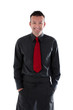 Server wearing black shirt and apron