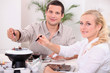 Couple enjoying a chocolate fondue
