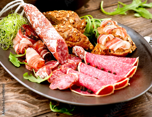 Photo: Sausage. Various Italian Ham, Salami and Bacon Sausage. Various Italian Ham, Salami and Bacon