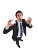 Man shouting with card in hand