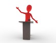 Speaking at the podium