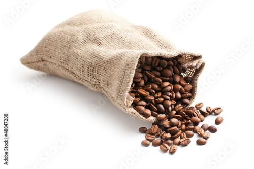 Photo: coffee beans in jute bag coffee beans in jute bag