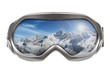 ski goggles with reflection of mountains isolated on white