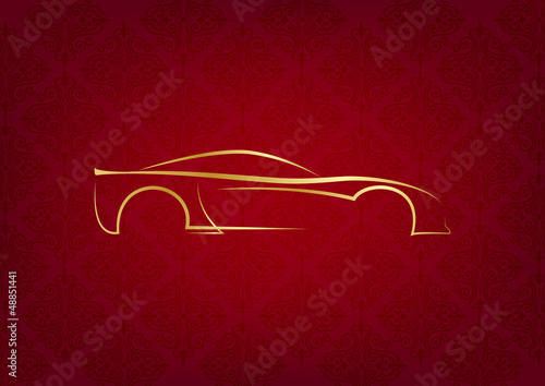 Vector: Abstract calligraphic car logo on red background Abstract calligraphic car logo on red background