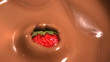 Strawberry falling into melted chocolate