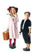Photo: little girl and boy fashion in retro style ready to travel little girl and boy fashion in retro style ready to travel
