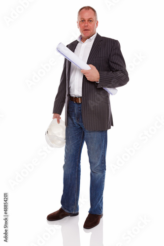 Photo: Architect or Surveyor with plans isoalted Architect or Surveyor with plans isoalted