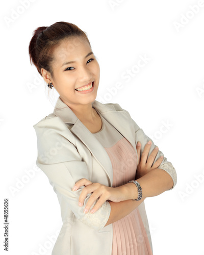 Photo: Isolated young business woman over white Isolated young business woman over white