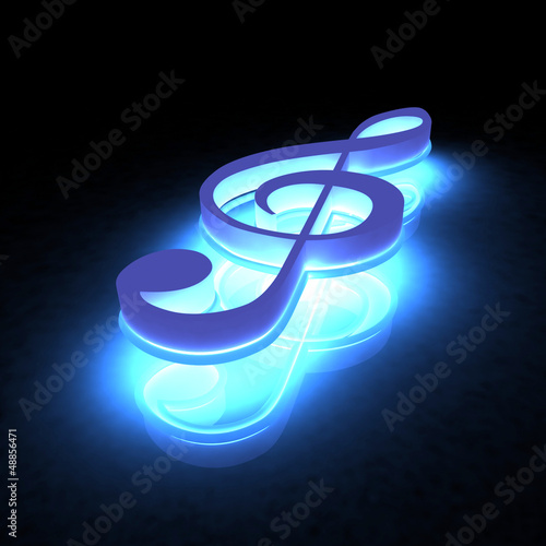 Illustration: 3D music key lighting in the dark 3D music key lighting in the dark
