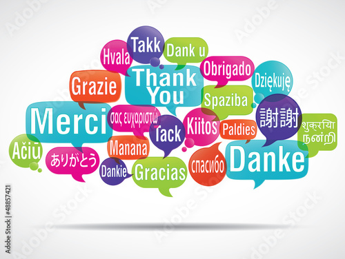 Illustration: nuage de mots bulles : merci traduction nuage de mots bulles : merci traduction