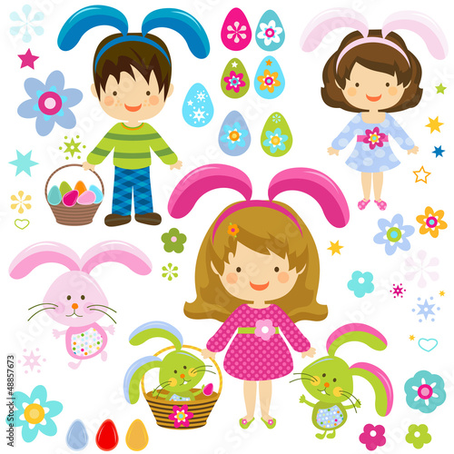 Vector: easter children easter children