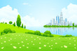 Vector: Business City on Island Business City on Island