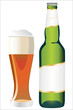 Bottle and glass of beer isolated on white
