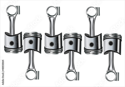 Vector: V6 engine pistons on a crankshaft, isolated on white background V6 engine pistons on a crankshaft, isolated on white background