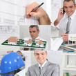 Montage of architect on his office