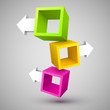 Three empty boxes with arrows 3D