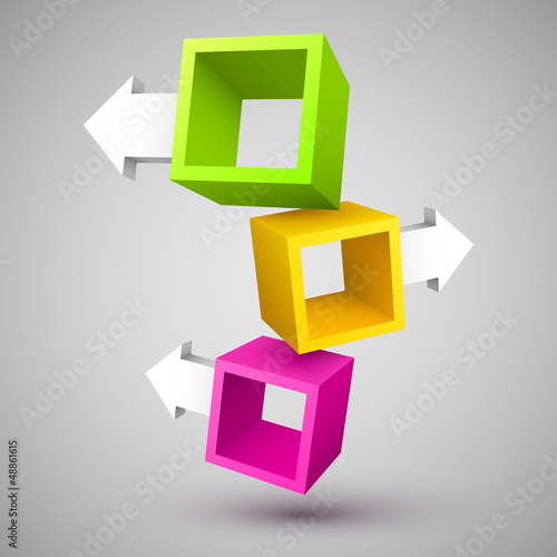 Vector: Three empty boxes with arrows 3D Three empty boxes with arrows 3D
