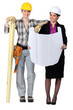 women in male preserve: architect and carpenter