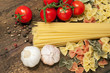 spaghetti, farfalle , cherry tomatoes and garlic