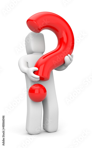 Illustration: 3d person with heavy red question mark 3d person with heavy red question mark
