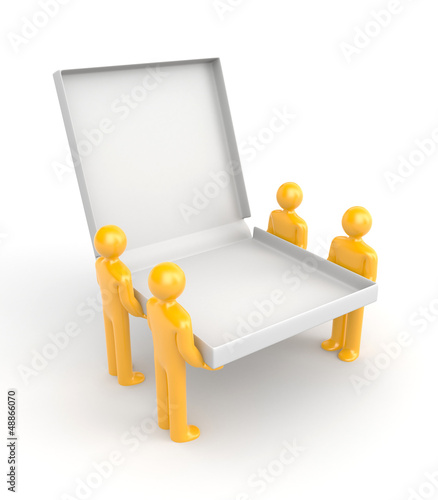 Illustration: Box for pizza. Teamwork Box for pizza. Teamwork