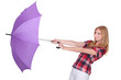 Woman and her umbrella being swept away by the wind