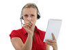 Administrative worker pointing her pen