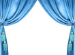 turquoise silk curtain with tassels over white