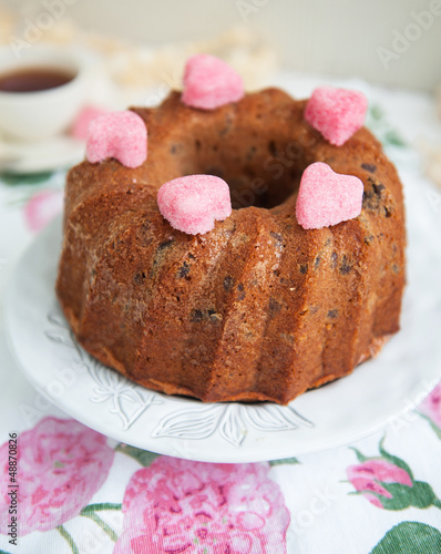 Photo: sweet cake with sugar hearts sweet cake with sugar hearts