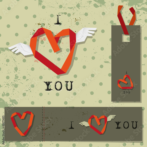 Vector: valentines winged heart labels on vintage retro background valentines winged heart labels on vintage retro background