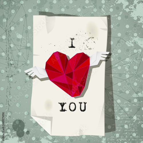 Vector: valentines winged heart on vintage retro background valentines winged heart on vintage retro background