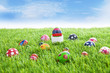 Photo: Easter eggs on grass horizontal Easter eggs on grass horizontal