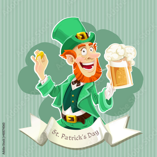 Vector: Cute Leprechaun with a beer - Poster Cute Leprechaun with a beer - Poster