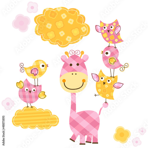 Vector: cute birds & giraffe cute birds & giraffe