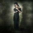 Black Fashion Model In Dark Vintage Haunted House