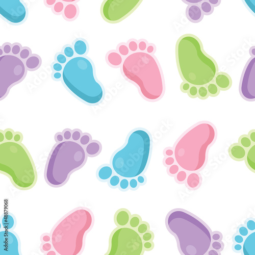 Vector: Seamless Pattern of Baby Feet Icons Seamless Pattern of Baby Feet Icons