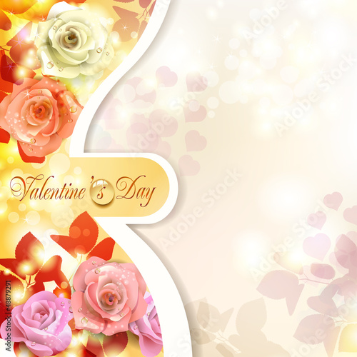 Vector: Romantic background for Valentine's day with hearts and roses Romantic background for Valentine's day with hearts and roses
