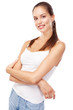 Photo: Beautiful slim woman in white t-shirt Beautiful slim woman in white t-shirt