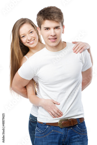 Photo: Young couple in white t-shirts Young couple in white t-shirts