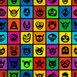 Funny monsters. Colorful squared seamless pattern.
