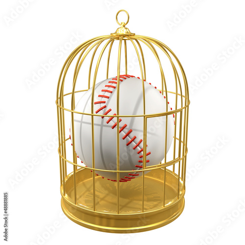 Illustration: Birdcage with baseball locked inside Birdcage with baseball locked inside